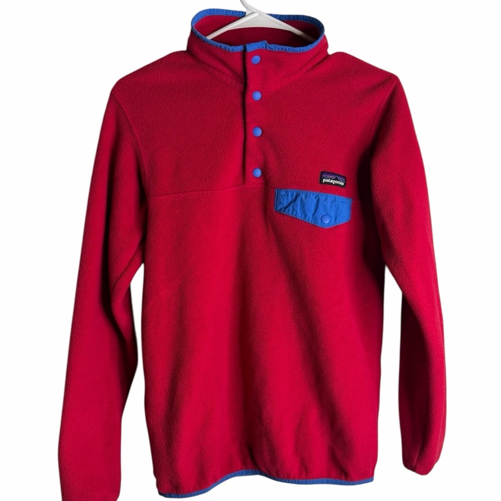 Patagonia Synchilla Snap-T Fleece Pullover Red Blue Womens XS‎